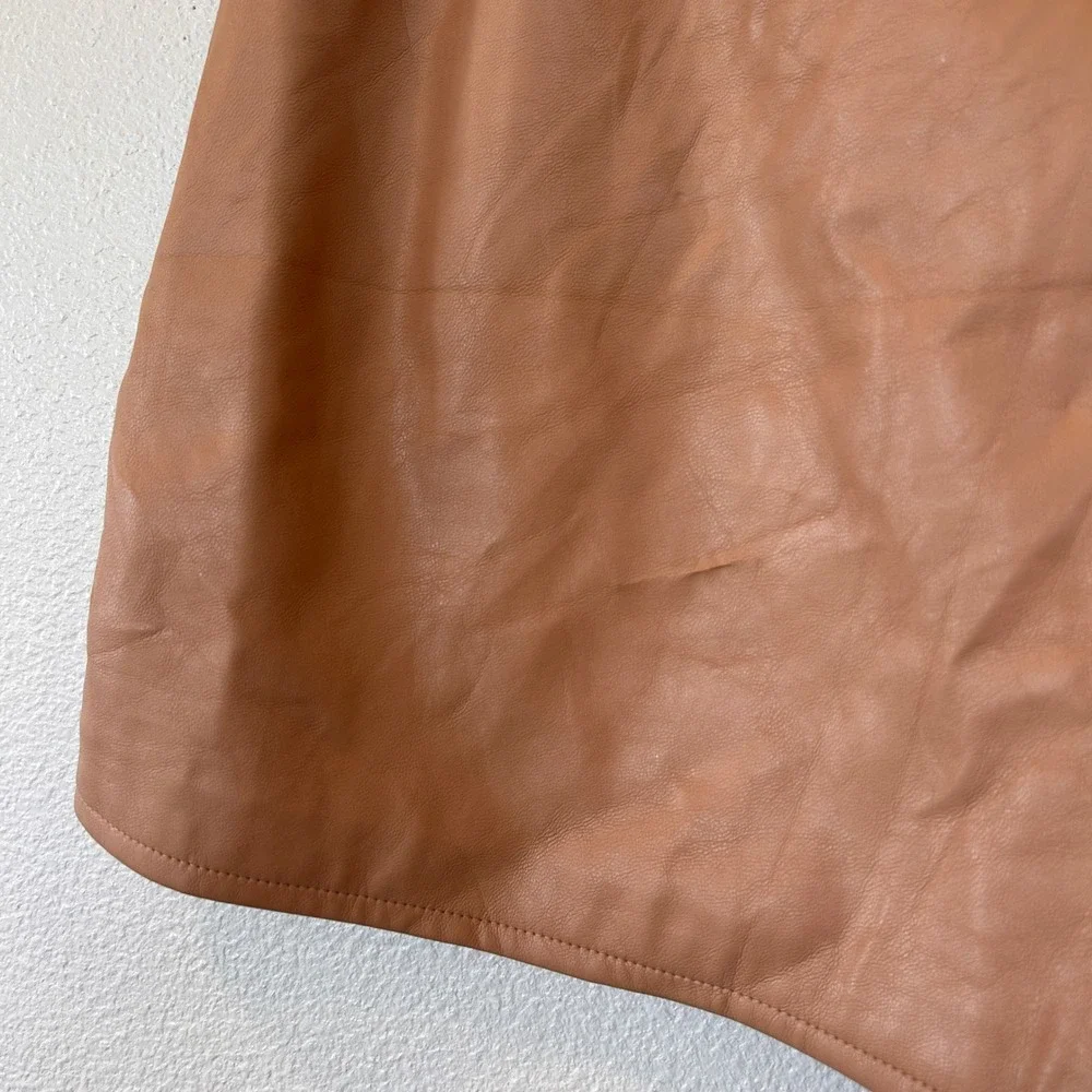 Kendall + KylieTan Faux Leather Paperbag Waist Shorts Women Size L Camel Hi Rise
